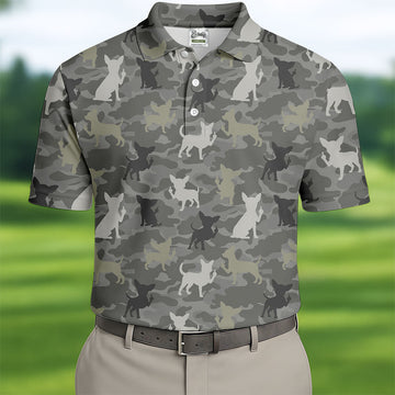 Grey Camo Chihuahua Dog Pattern Golf Shirt, Mens Polo Shirt, Golf Shirts For Men, Performance Golf Shirt