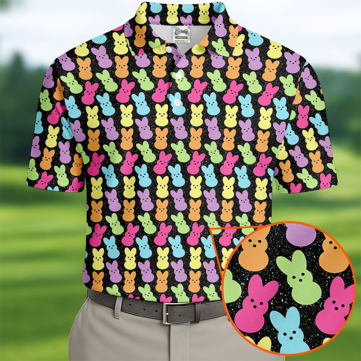Colorful Easter Peeps Black Golf Shirt, Golf Shirts For Men, Cute Golf Outfit, Polo ShirtFor Men