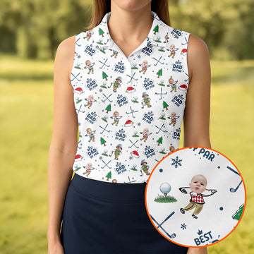 Custom Face Best Dad By Par White Golf Shirt, Christmas Golf Shirt, Ladies Golf Polos, Women's Polo Shirt