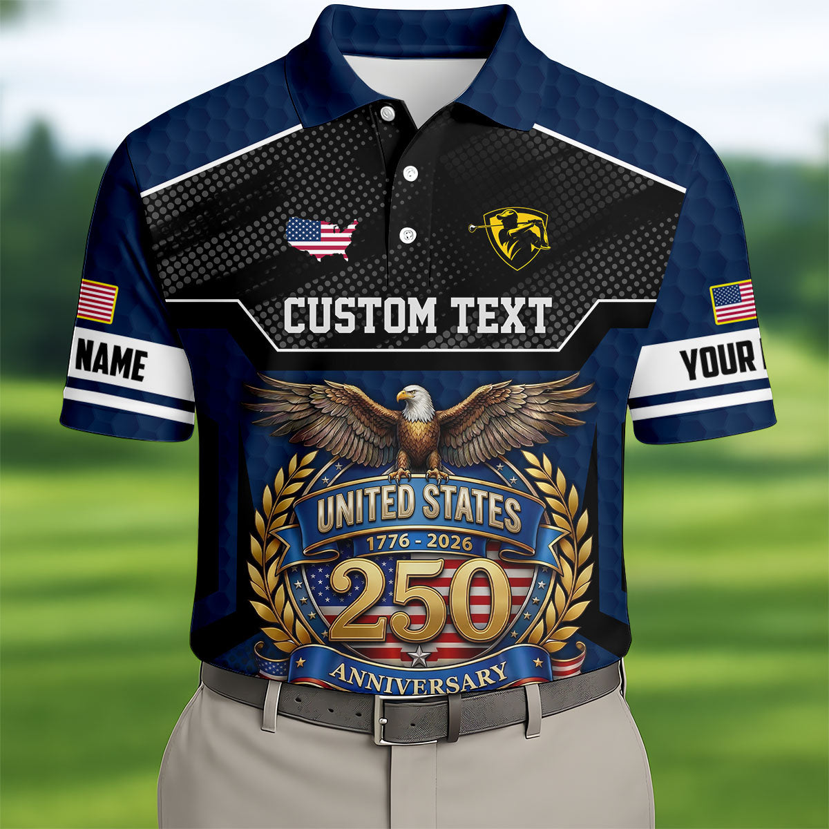US 250 Anniversary Patriotic 4th Of July Navy Golf Shirt, Polo Shirtor Men, Golf Shirts For Men