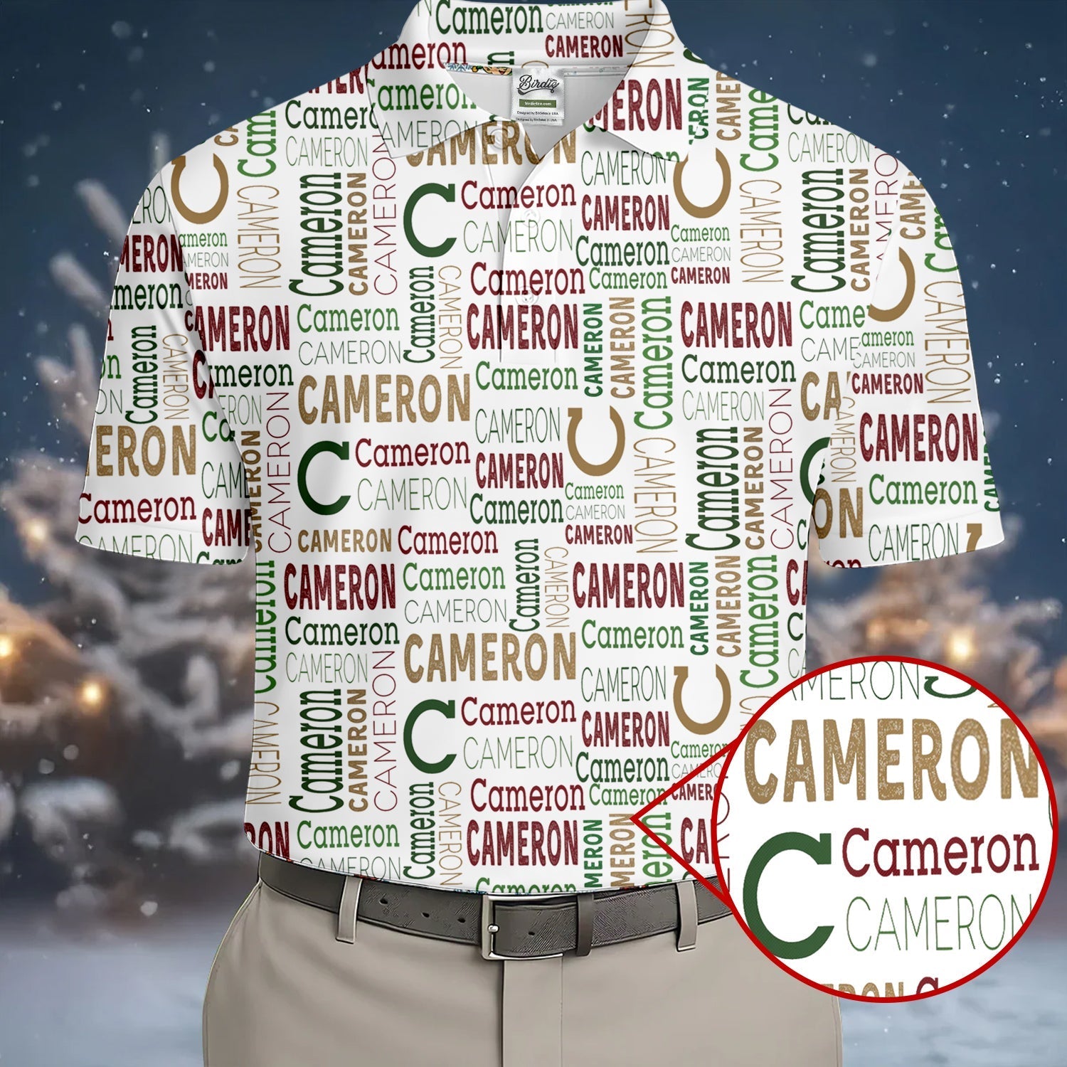 Cameron Pattern Christmas Golf Tops For Men, Christmas Golf Shirt, Men Golf Apparel