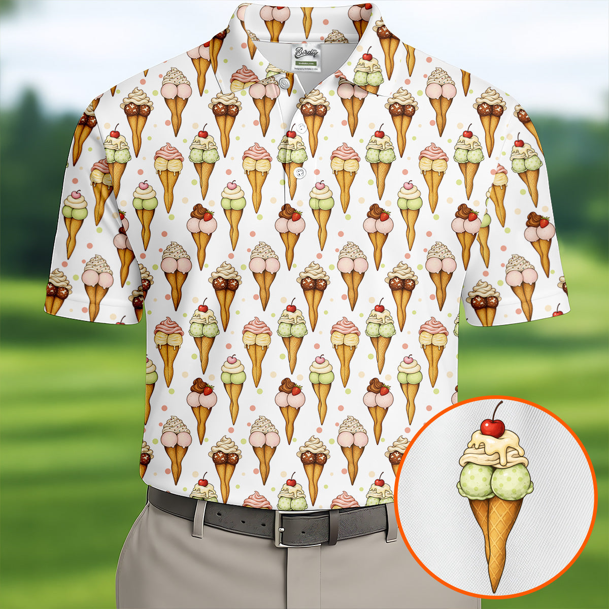 Adult Humor Ice Cream Golf Shirt, Funny Cone Pattern, Golf Shirt For Men