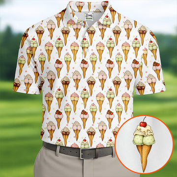 Adult Humor Ice Cream Golf Shirt, Funny Cone Pattern, Golf Shirt For Men