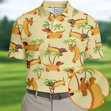 Funny Hot Dog Dachshund Tropical Hawaiian Golf Shirt, Mens Golf Polo, Printed Golf Shirts