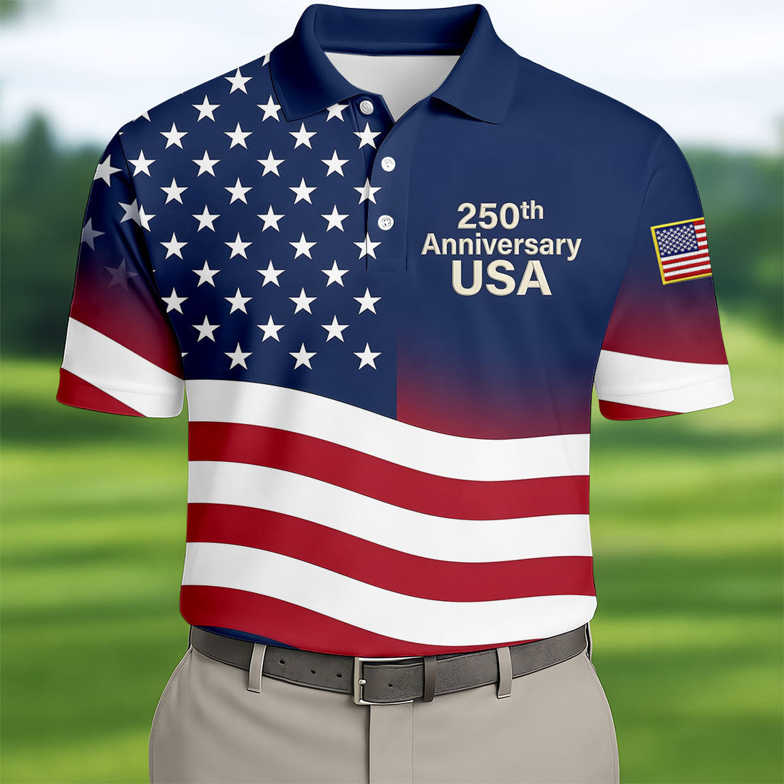 250th Anniversary USA Flag Pattern 4th Of July Golf Shirt, Patriotic Golf Shirt, Golf Shirts For Men