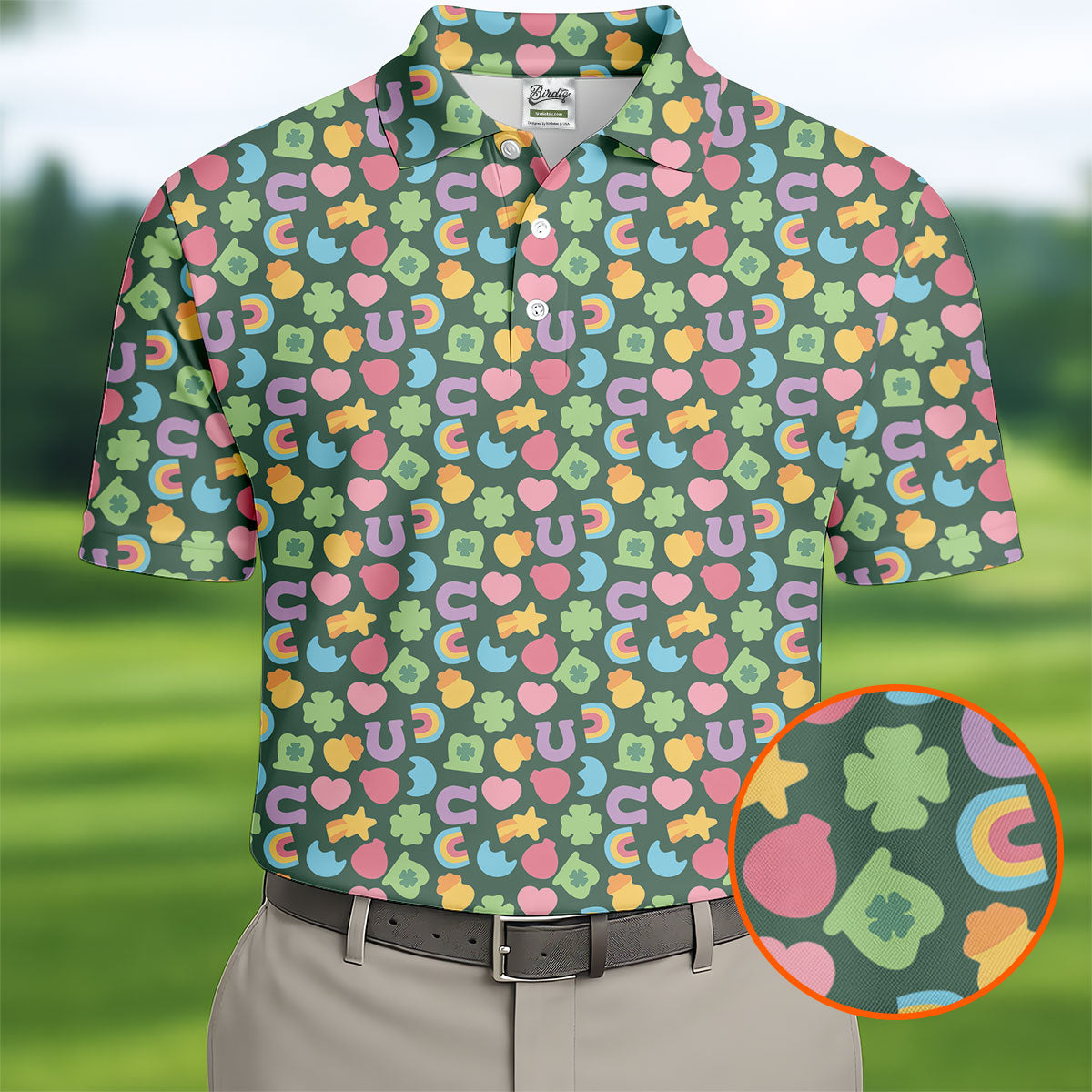 St Patrick's Day Lucky Charms Green Golf Shirt, Cute Golf Outfit, Polo ShirtFor Men, Golf Shirts For Men