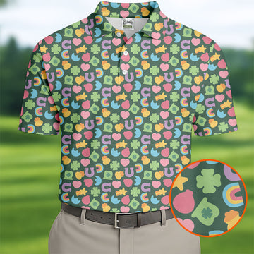 St Patrick's Day Lucky Charms Green Golf Shirt, Cute Golf Outfit, Polo ShirtFor Men, Golf Shirts For Men