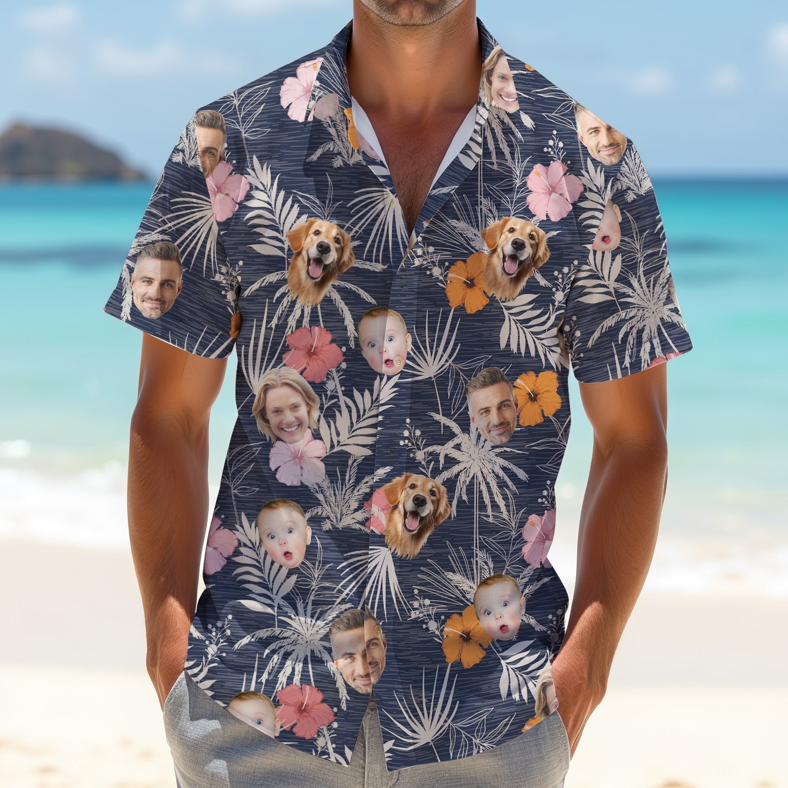 Mens Black Hawaiian ShirtHawaiian ShirtWith Faces, Men Polo Shirtest Gifts For Men Golfers