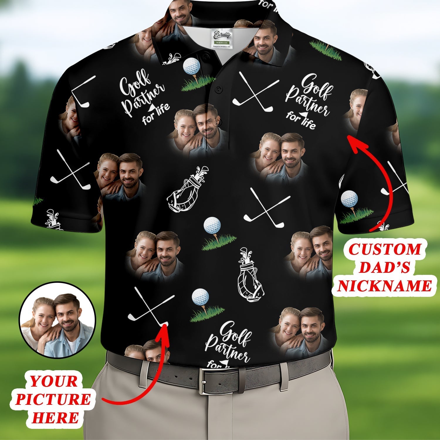 Golf Partner For Life Custom Photo Black Golf Tops For Men, Valentines Golf Gift, Golf Gift For Men