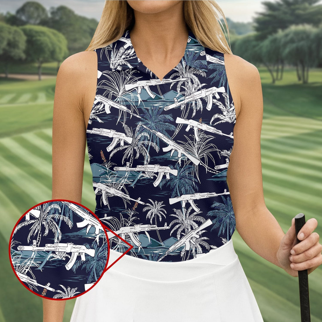 Dark Blue Color Army Theme Hawaiian Golf Polo, Women's Golf Tops, Ladies Golf Shirts