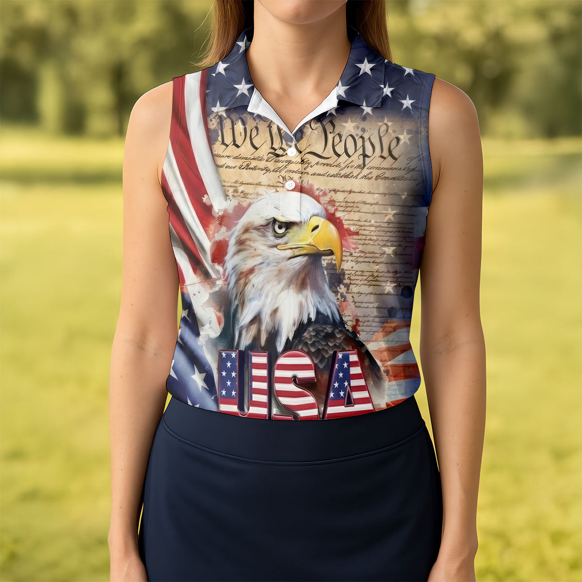 We The People Bald Eagle USA 250th Anniversary Women's Golf Tops, Ladies Golf Shirts, 4th Of July Patriotic Golf Shirt