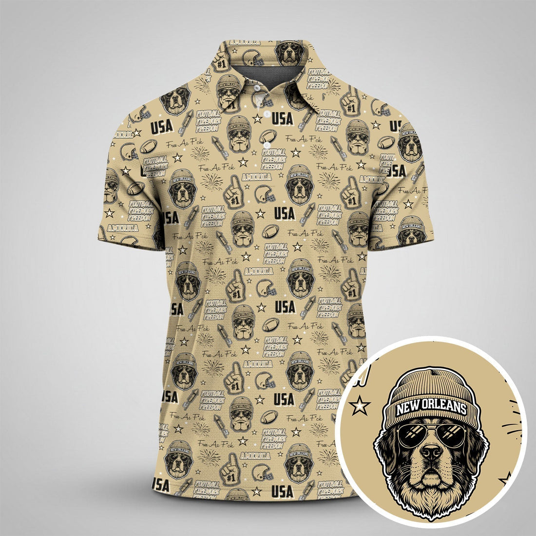 Saint Bernard Dog Prominent Chin Man Beige Sport Polo, American Football League Gift Ideas For Football Fans