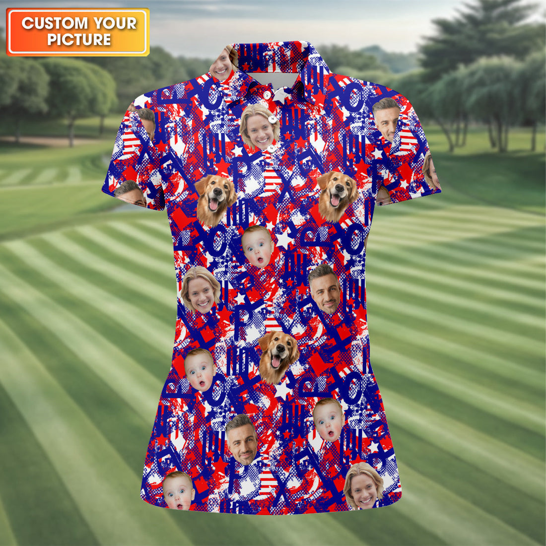 Custom Family Golf Shirt, America Flag Golf Shirt For Ladies, Women's Golf Polo ShirtPatriotic Golf Shirt
