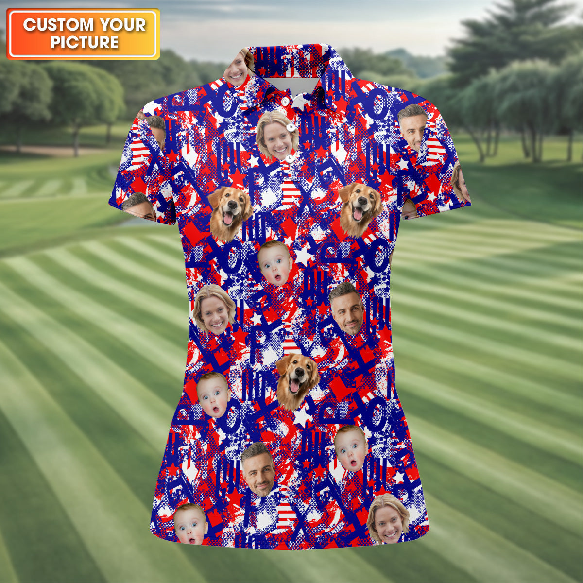 Custom Family Golf Shirt, America Flag Golf Shirt For Ladies, Women's Golf Polo ShirtPatriotic Golf Shirt