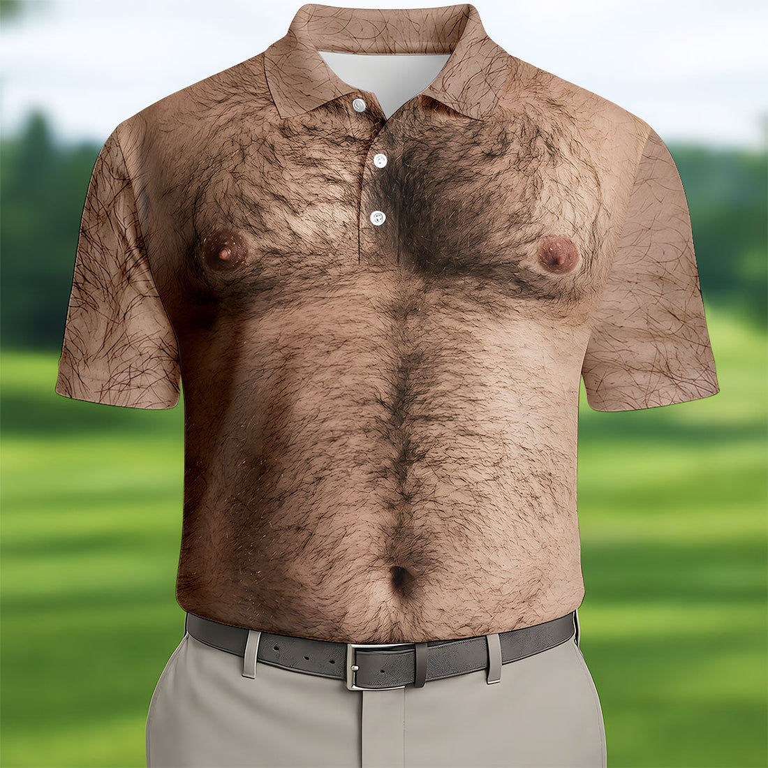 Funny Hairy Chest Golf Shirt, Men's Funny Golf Shirts, Beer Belly Gag Gift For Dad, Polo ShirtFor Men