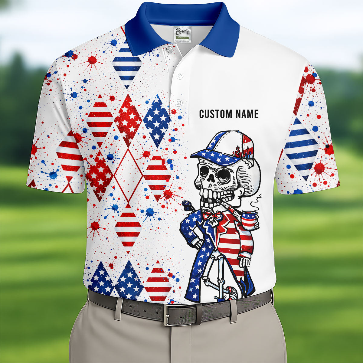Swing Swear Look For Ball Repeat Red White Blue Argyle Golf Shirt, 250 Years Golf Shirts For Men