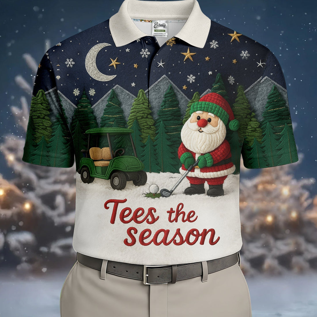 Santa Golfing Tees The Season Night Theme Golf Tops For Men, Christmas Golf Shirt, Polo ShirtFor Men