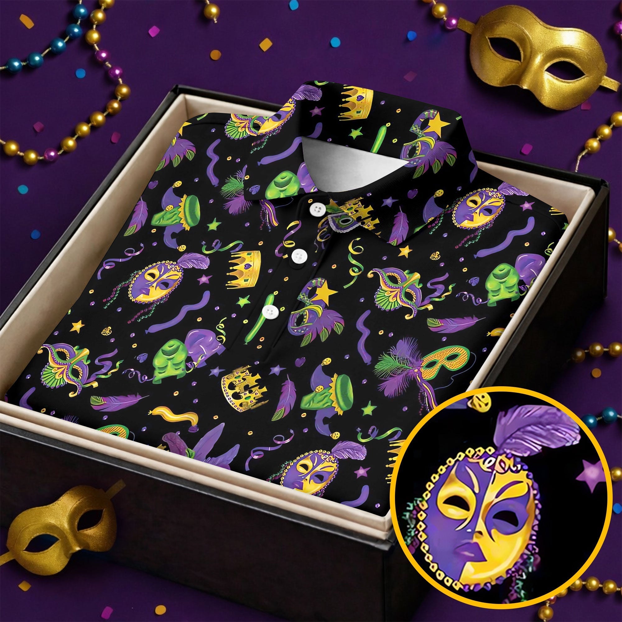 Mardi Gras Golf Sleeveless Polo Shirts Womens, Mardi Gras Black Golf Shirt, Ladies Golf Shirt