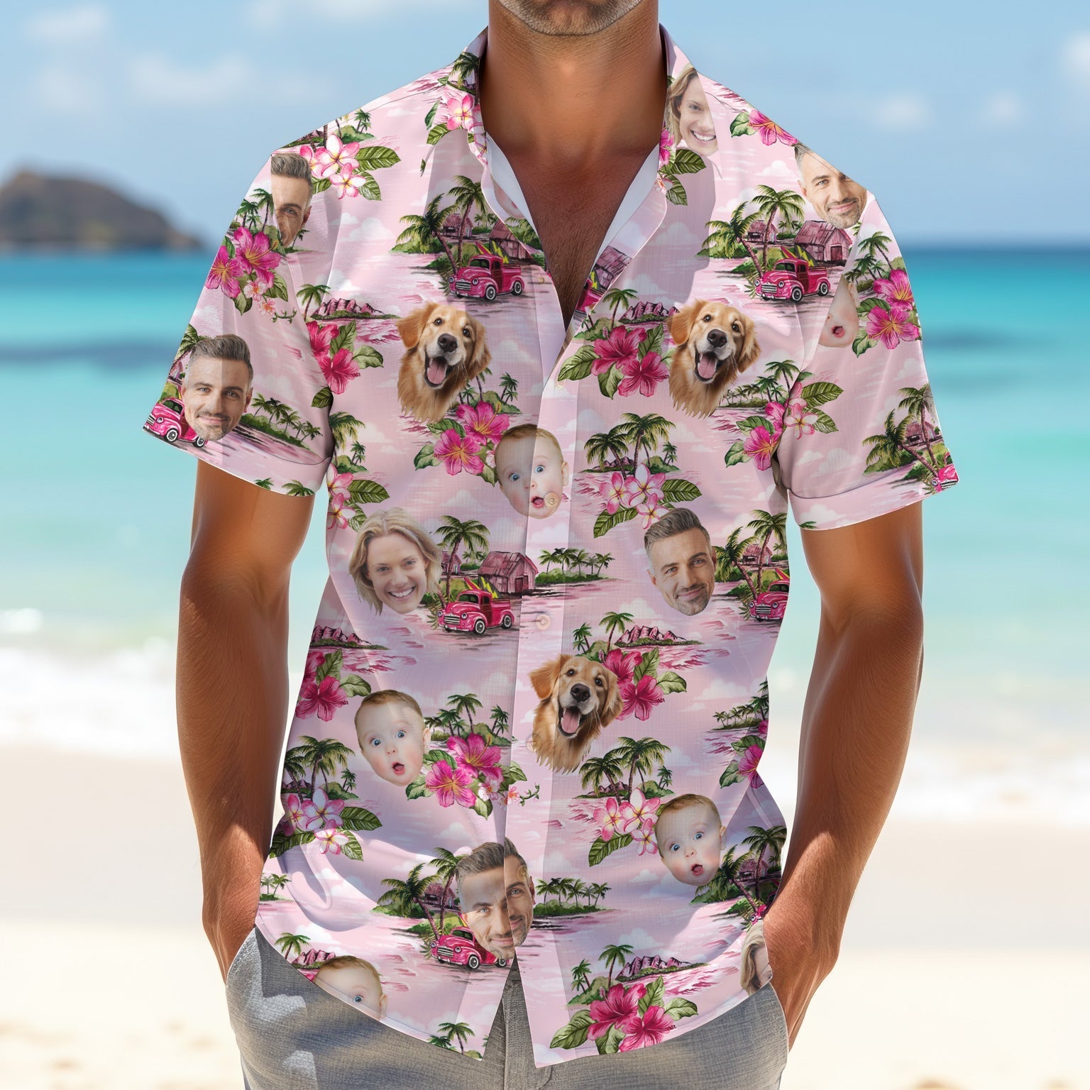 Mens Pink Hawaiian ShirtFlower Men Shirt, Custom Team Shirt, Men Polo Shirtest Gifts For Men Golfers