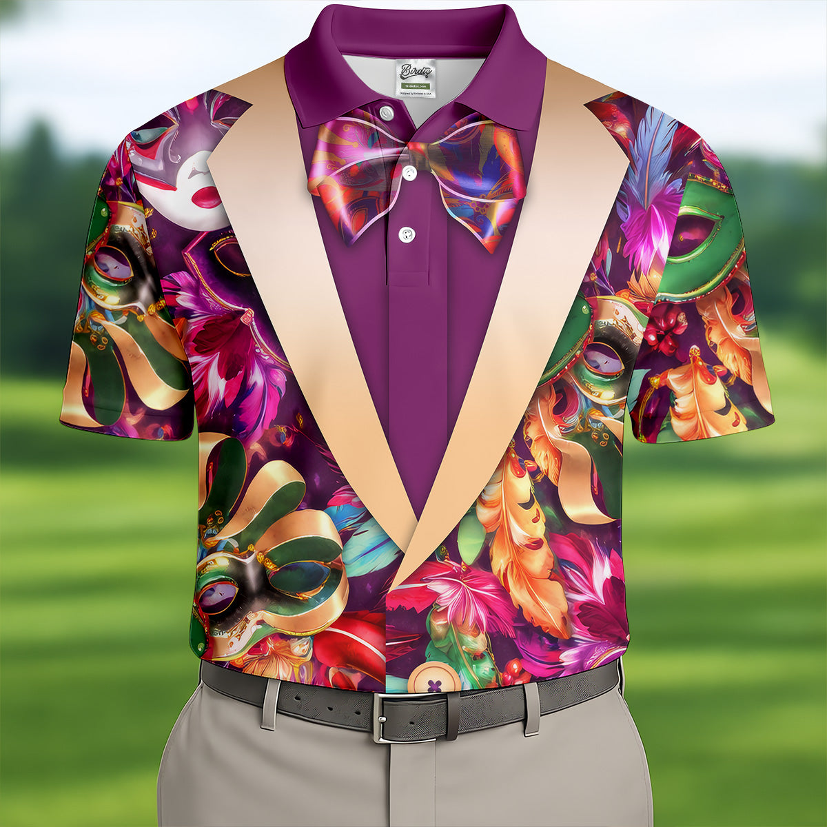 Colorful Mardi Gras Suit Print Men's Funny Golf Shirts, Polo Shirt Men, Golf Shirts For Men
