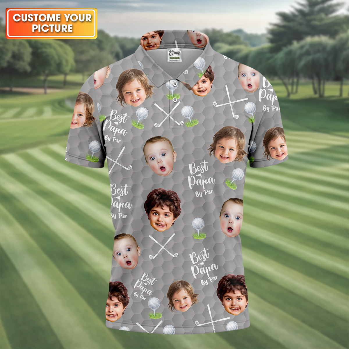 Best Papa By Par Gray Custom Photo Golf Shirt, Funny Golf Shirt, Christmas Golf Gift