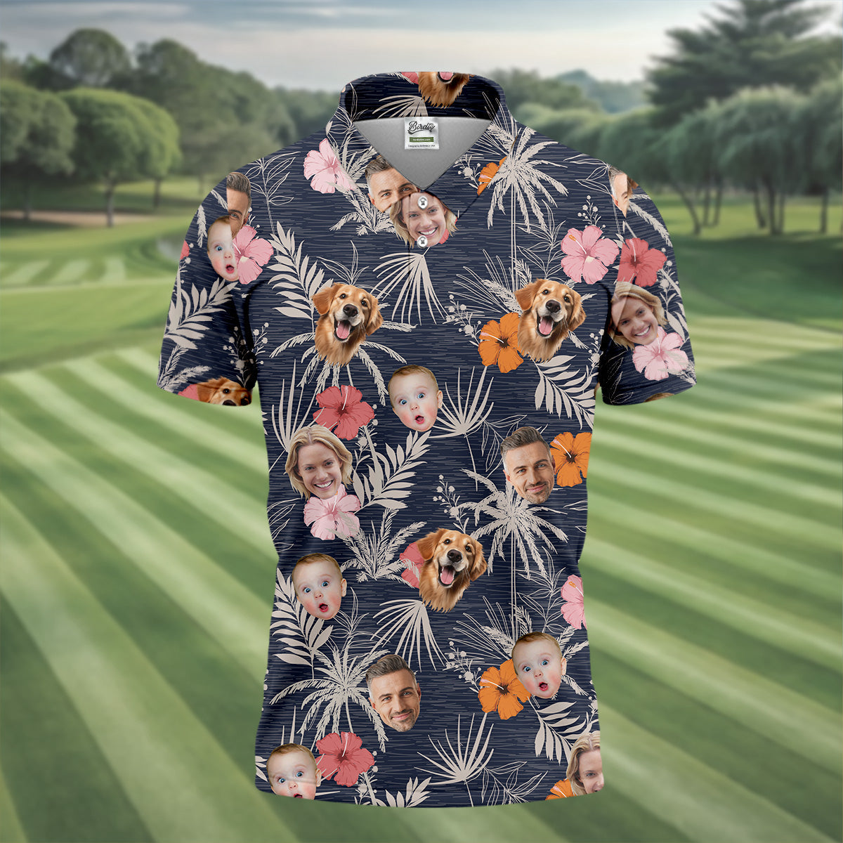 Mens Black Hawaiian ShirtHawaiian ShirtWith Faces, Men Polo Shirtest Gifts For Men Golfers