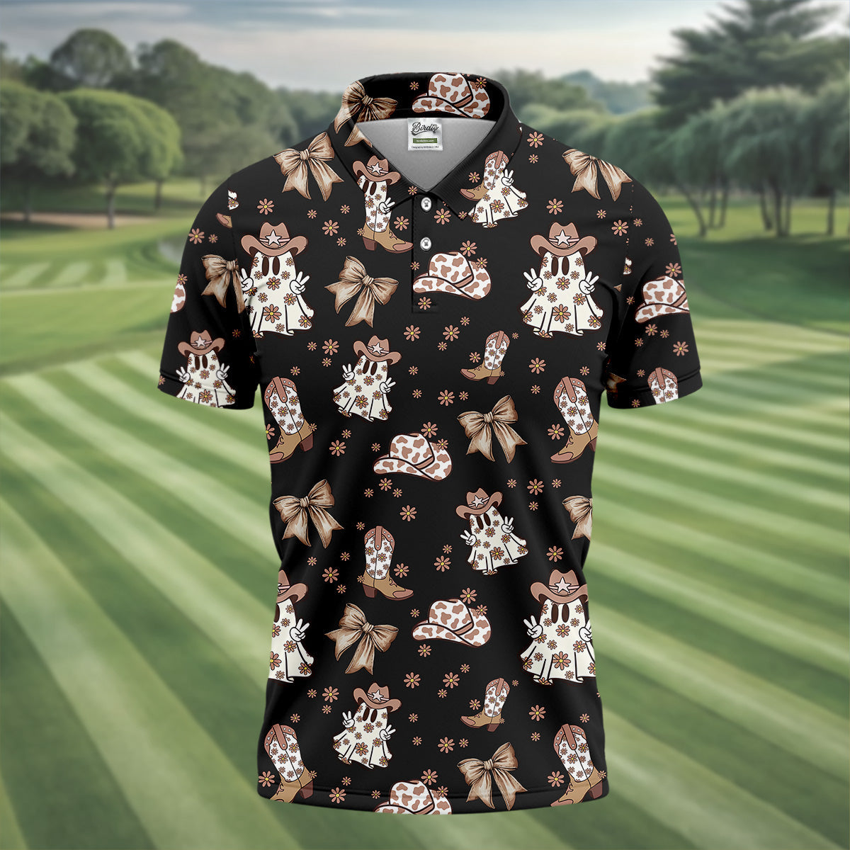 Coquette Halloween Cowboy Ghost Black Fun Golf Shirts For Men, Polo ShirtFor Men, Golfing Apparel