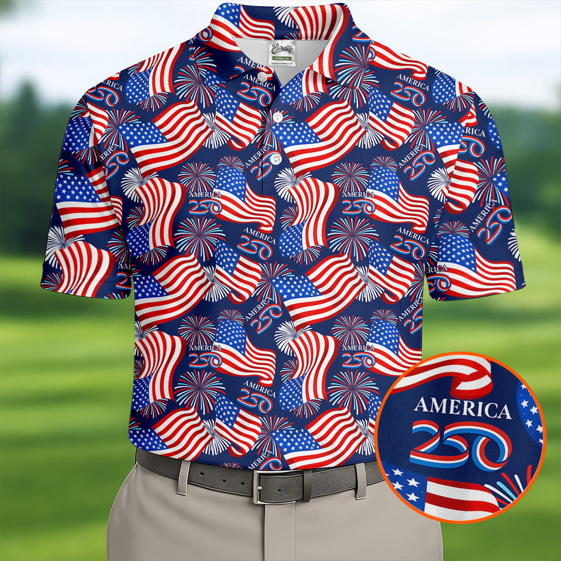 America 250 Anniversary Patriot Flag Navy Golf Shirt, Golf Tops For Men, Golf Shirts For Men