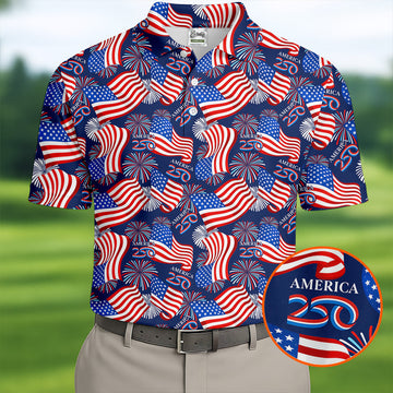 America 250 Anniversary Patriot Flag Navy Golf Shirt, Golf Tops For Men, Golf Shirts For Men