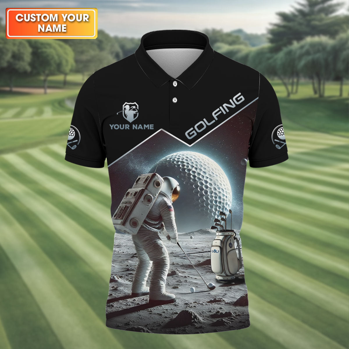 Outer Space Personalized Funny Men's Golf Polo ShirtChristmas Golf Gift