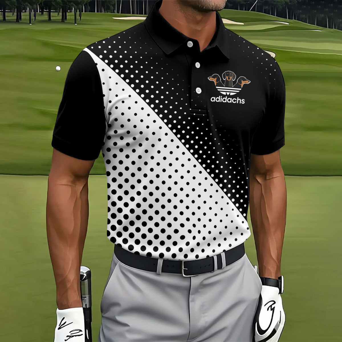 Adidachs Funny Dachshund Black Golf Shirt, Men's Funny Golf Shirts, Polo Shirtor Men