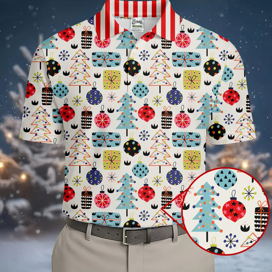 Colorful Christmas Men's Golf Polo Shirtristmas Golf Shirt, Cute Golf Outfit, Golf Gift For Men
