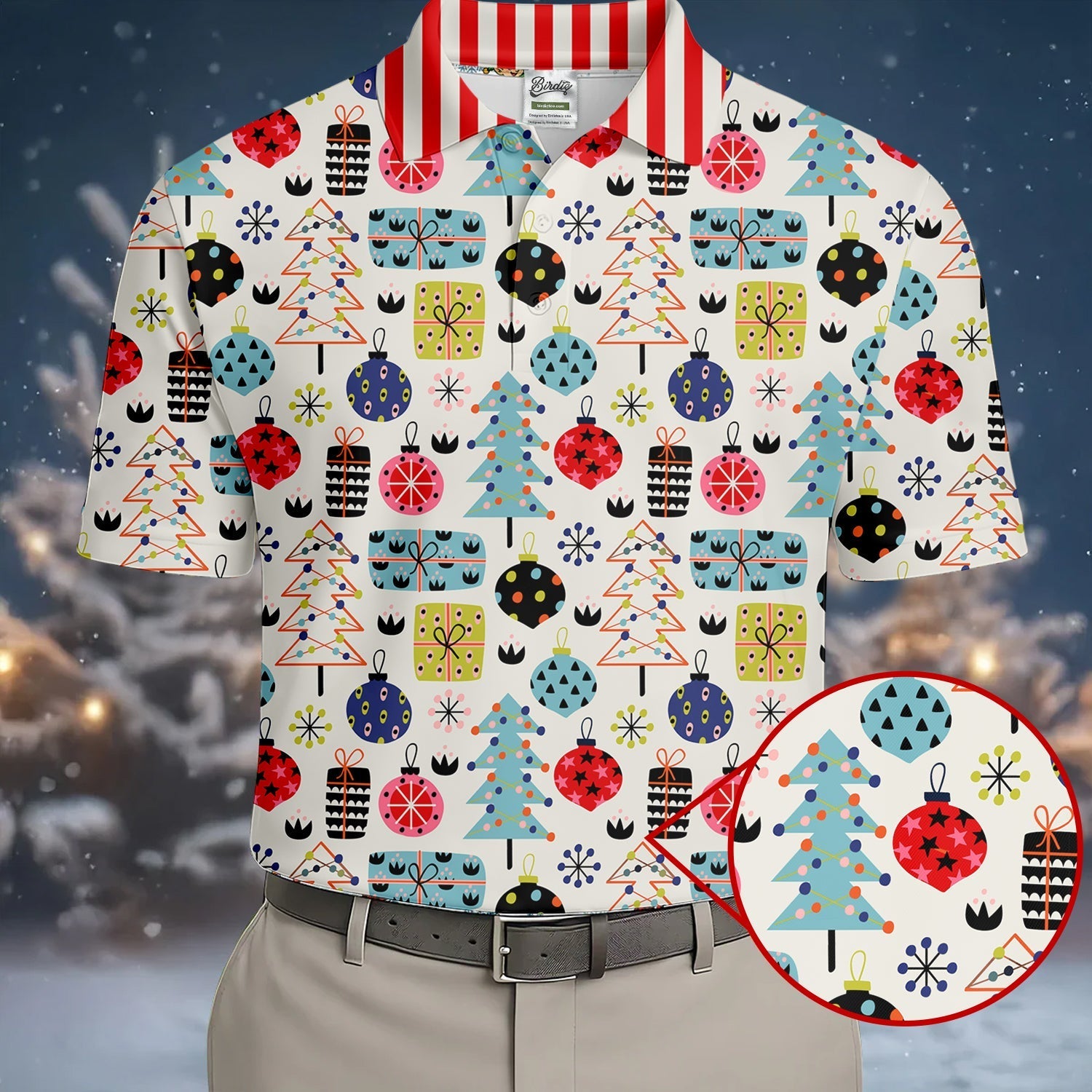 Colorful Christmas Men's Golf Polo Shirtristmas Golf Shirt, Cute Golf Outfit, Golf Gift For Men