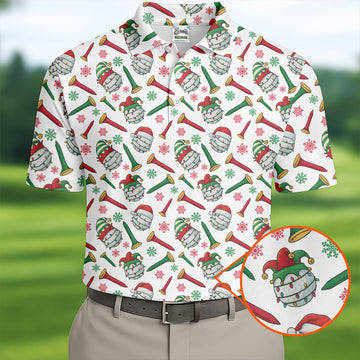 Funny Golf Ball Christmas Golf Shirt, Men's White Polo, Christmas Golf Gift, Golfing Apparel