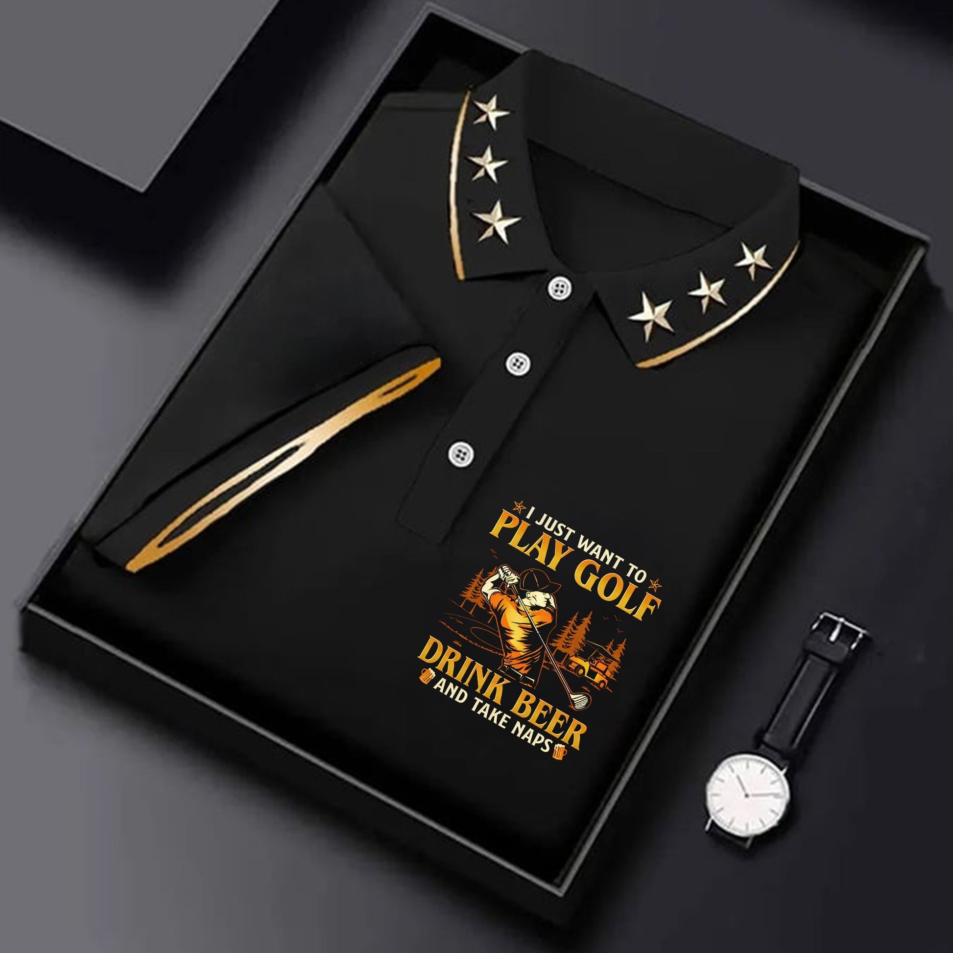 I Just Want To Play Golf Drink Beer And Take Naps Black Golf Shirt, Men's Funny Golf Shirts