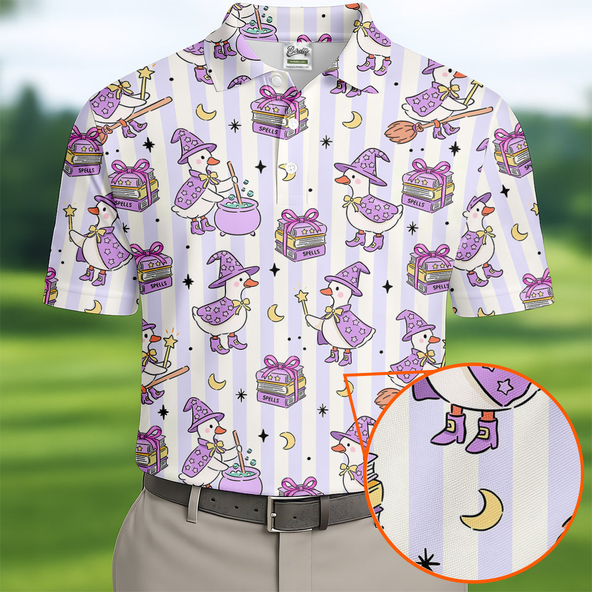 Halloween Witch Goose Purple Pastel Fun Golf Shirts For Men, Polo ShirtFor Men, Golfing Apparel
