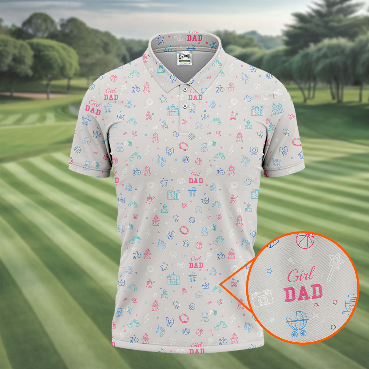 Dad Daughter Doodle Pattern Cute Golf Shirt, Father's Day Golf Shirt, Golf Gift For Dad