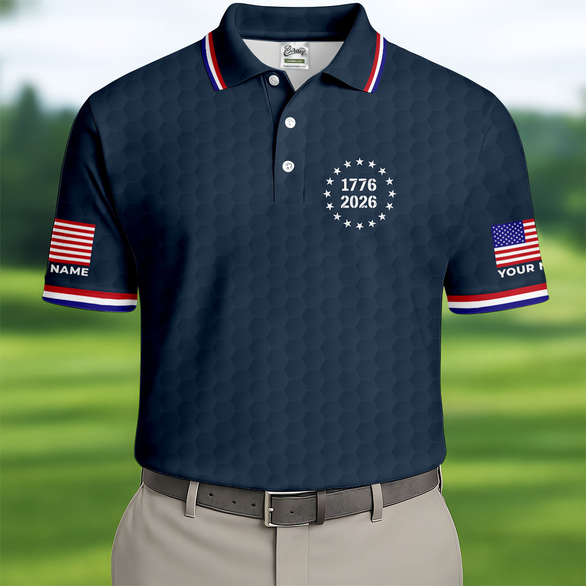 250 Years Quarter Millennnial Golf Ball Pattern Navy Patriotic Golf Shirt, 4th Of July Golf Shirts For Men
