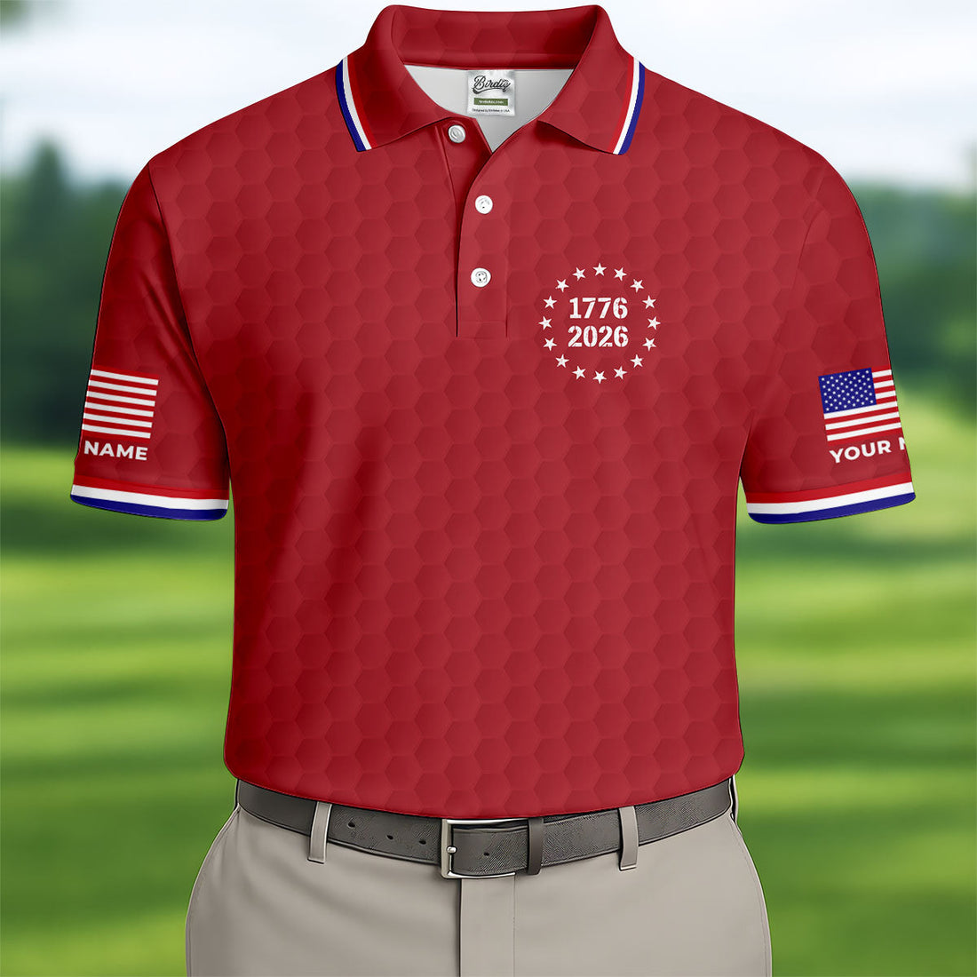 250 Years Quarter Millennnial Golf Ball Pattern Red Patriotic Golf Shirt, 4th Of July Golf Shirts For Men