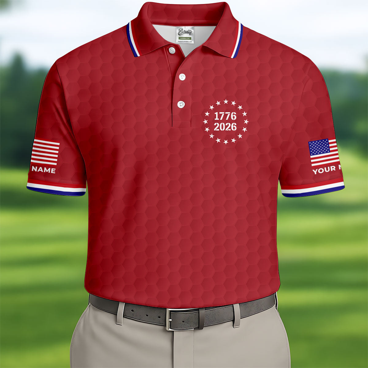 250 Years Quarter Millennnial Golf Ball Pattern Red Patriotic Golf Shirt, 4th Of July Golf Shirts For Men