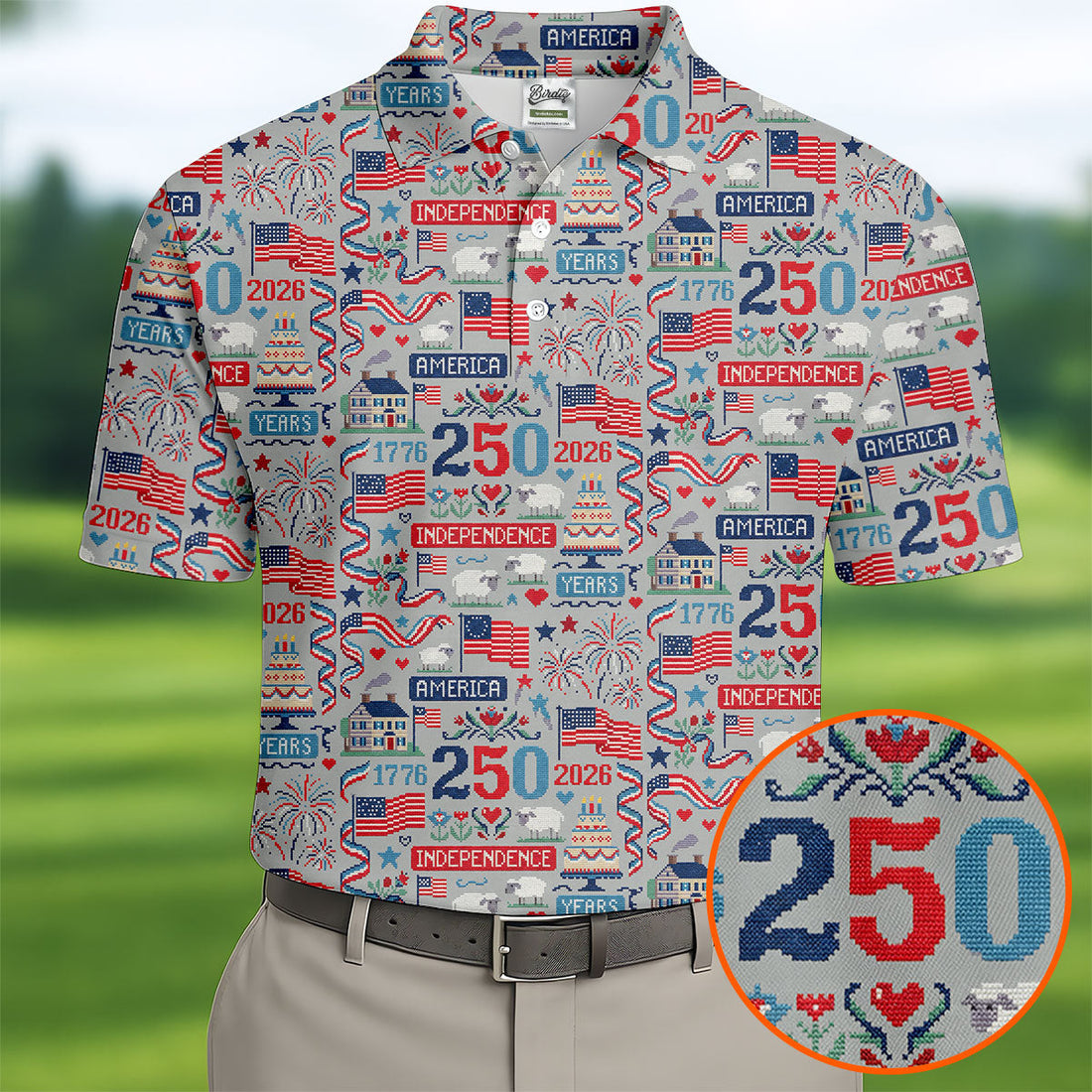 America Independence 250 Years Grey Golf Shirt, Patriotic 4th Of July Golf Shirts For Men