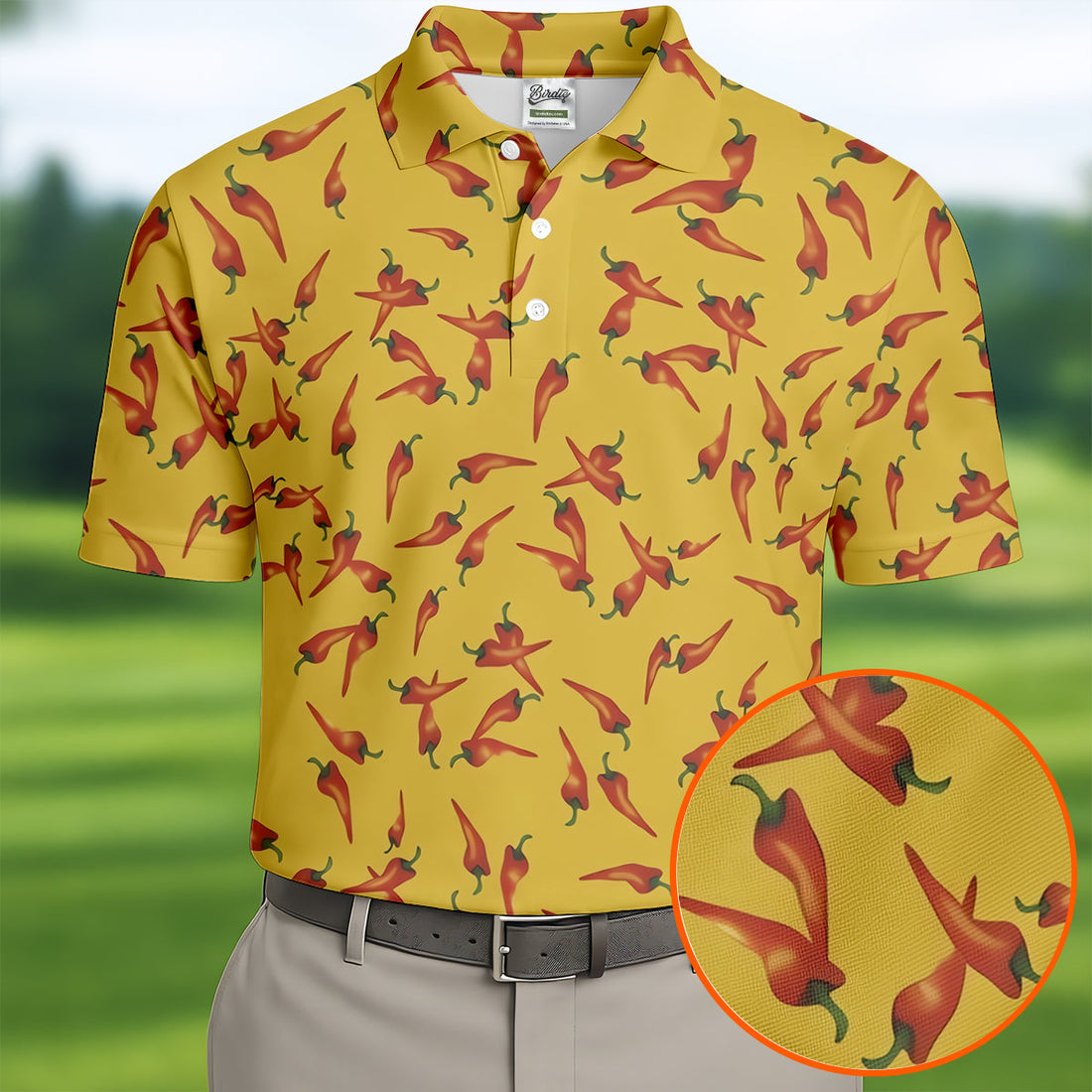 Red Chilli Yellow Hawaiian Golf Shirt, Summer Vibe Golf Shirts For Men, Polo Shirtor Men
