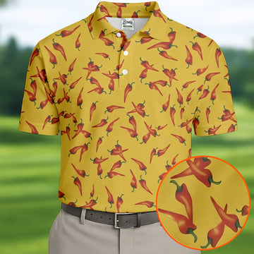 Red Chilli Yellow Hawaiian Golf Shirt, Summer Vibe Golf Shirts For Men, Polo Shirtor Men