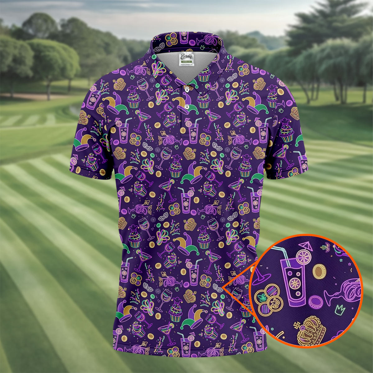 Mardi Gras Food Green Gold Purple Golf Tops For Men, Polo ShirtFor Men, Golf Shirts For Men