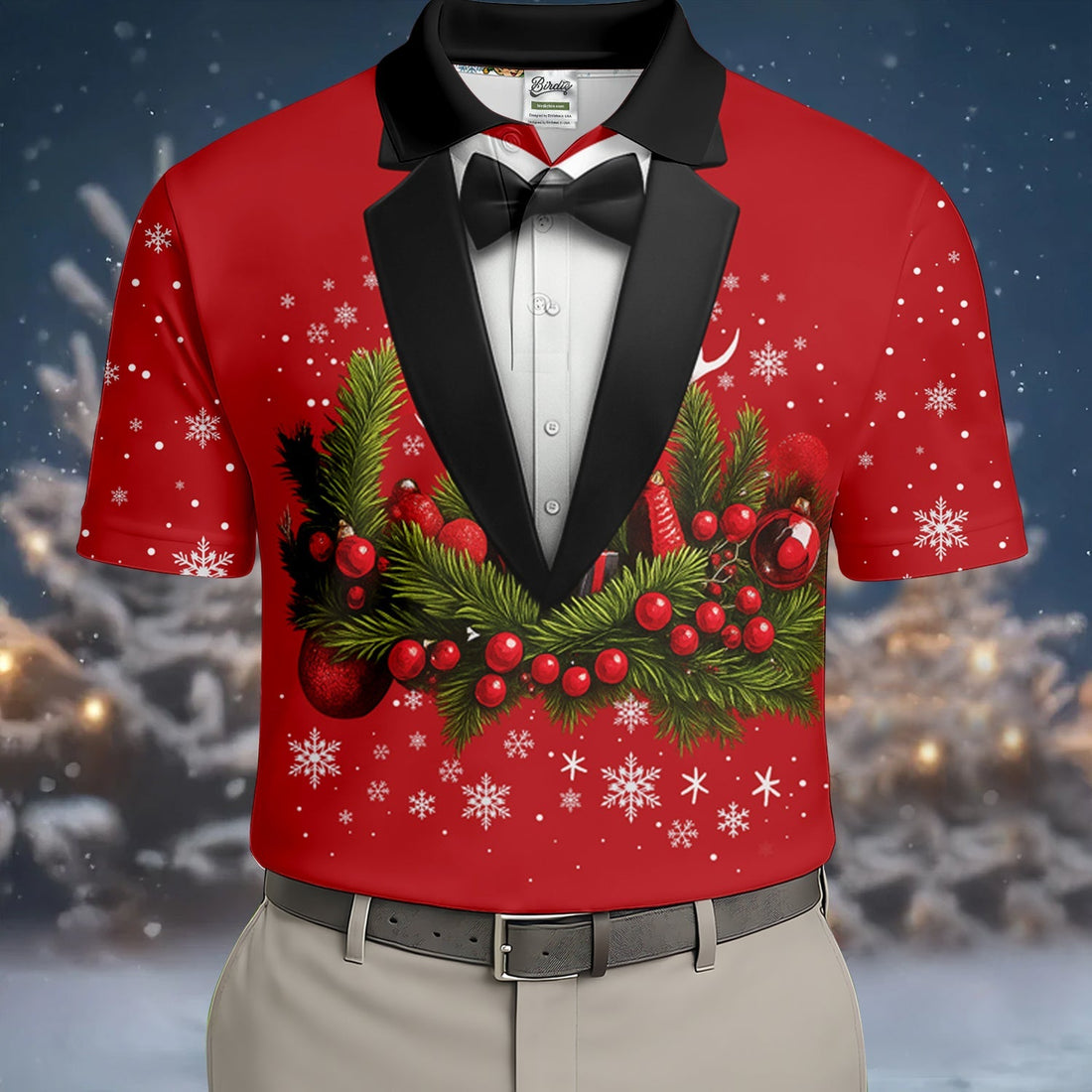 Christmas Mistletoe Vintage Prints Men's Golf Polo Shirtistmas Golf Shirt, Golf Gift For Men