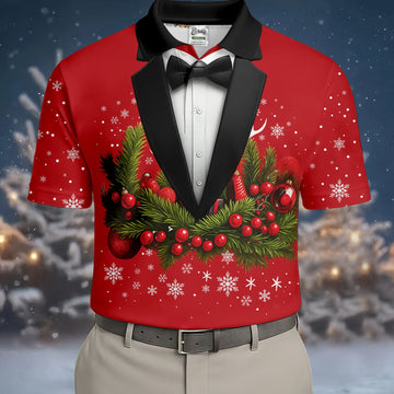 Christmas Mistletoe Vintage Prints Men's Golf Polo Shirtistmas Golf Shirt, Golf Gift For Men