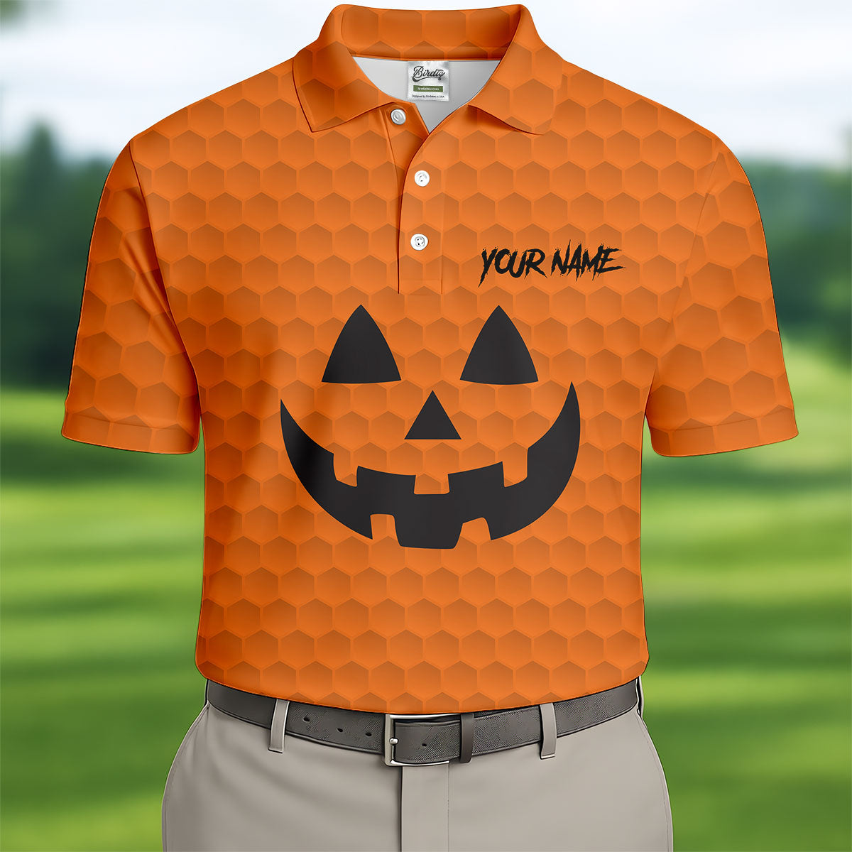 Halloween Pumpkin Face Custom Name Men's Funny Golf Shirts, Polo ShirtFor Men, Golf Gift For Men