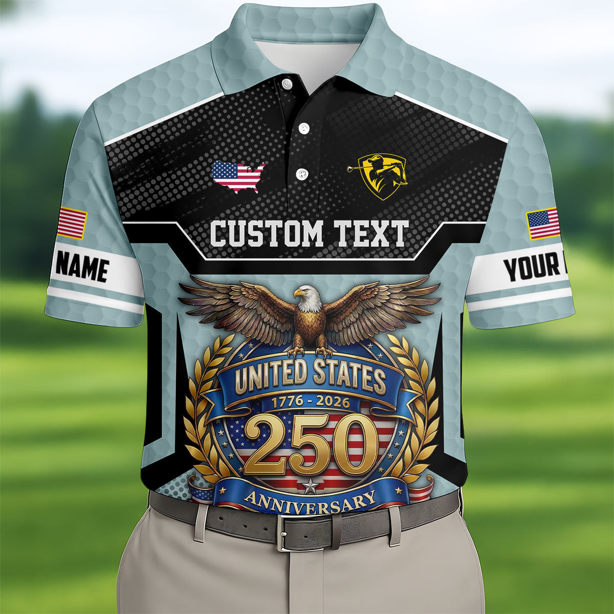 US 250 Anniversary Patriotic 4th Of July Blue Grey Golf Shirt, Polo Shirtor Men, Golf Shirts For Men
