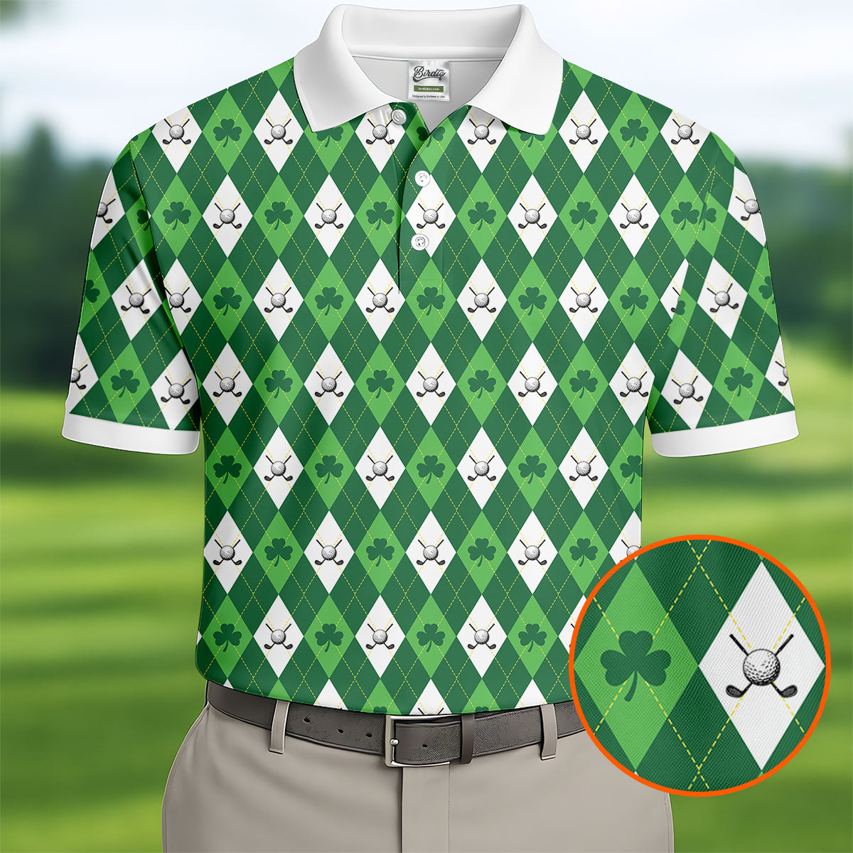 St Patrick's Day Shamrock Argyle Pattern Green And White Argyle Golf Shirt, Polo ShirtFor Men, Golf Shirts For Men
