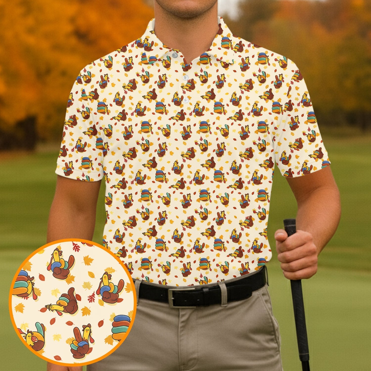 Funny Thanksgiving Pumpkin Autumn Leaf Polo Shirtolo ShirtFor Men, Cool Golf Gift, Golfing Apparel